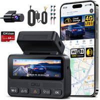 GKU C600 4G LTE Dash Cam with Cloud Storage, Wireless Dash Cam Front and Rear with WiFi 6