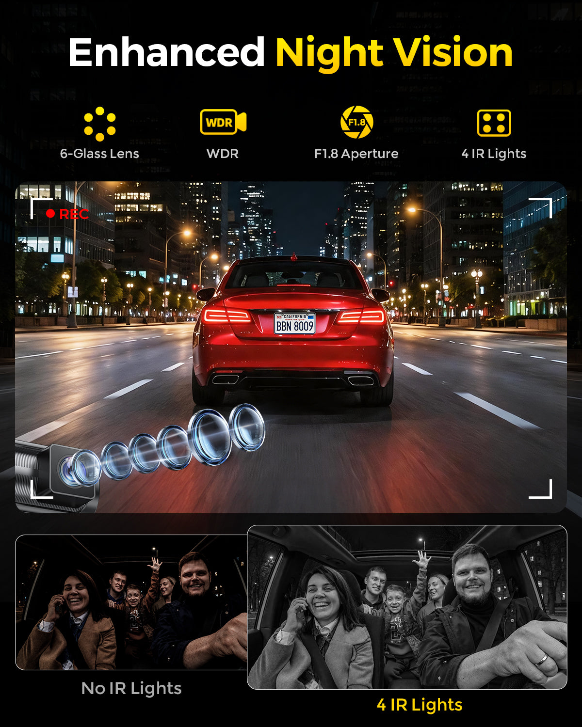 GKU C300 3-Channel Dash Cam |Front, Cabin, Rear