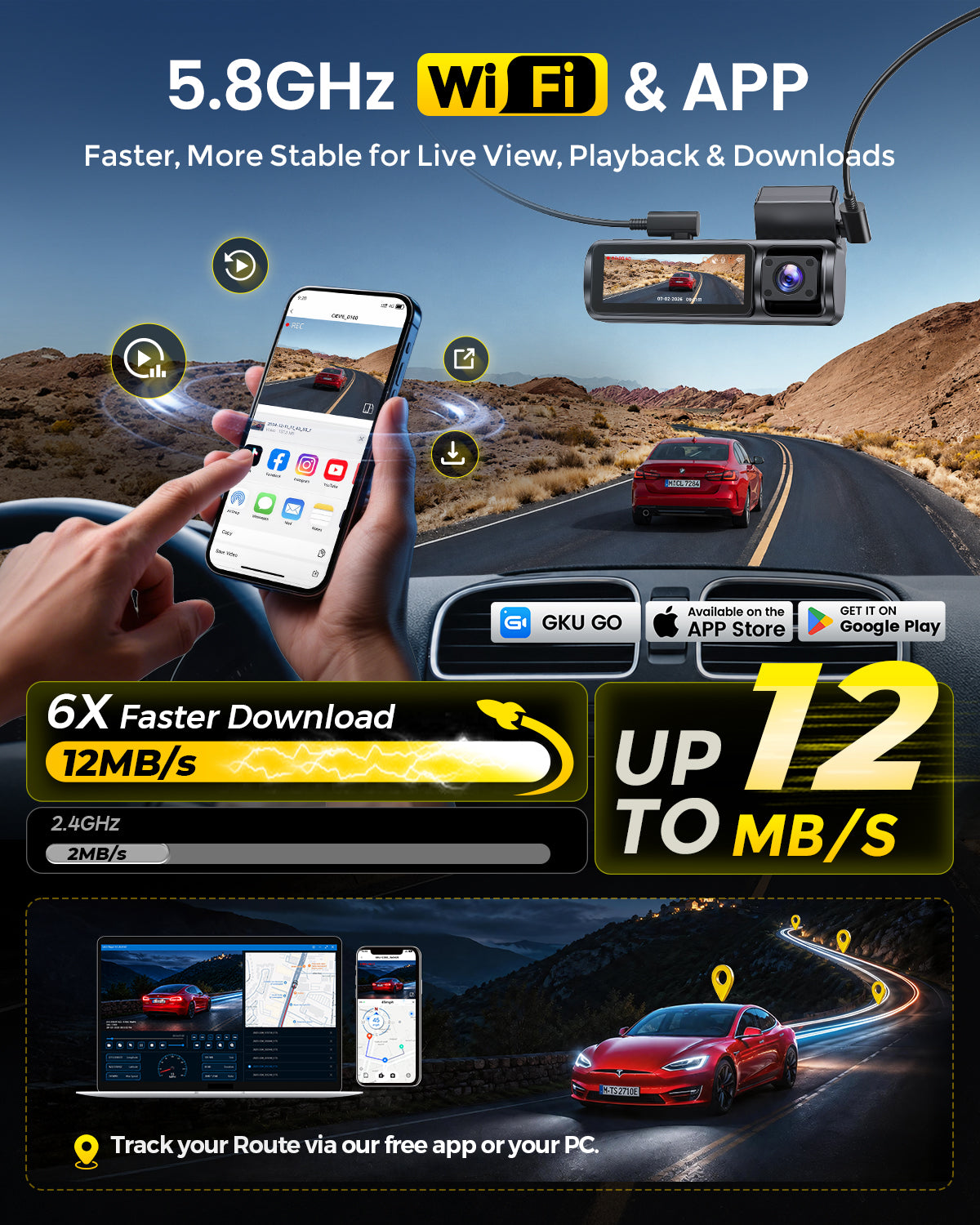 GKU C300 3-Channel Dash Cam |Front, Cabin, Rear