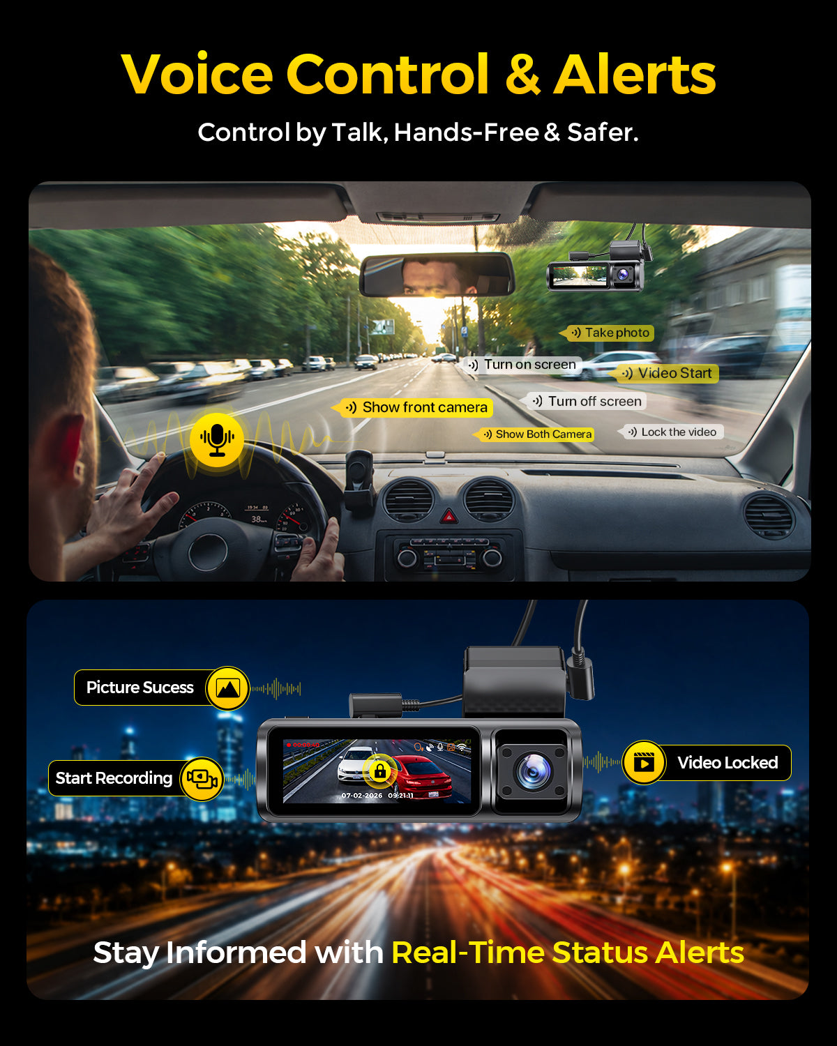 GKU C300 3-Channel Dash Cam |Front, Cabin, Rear