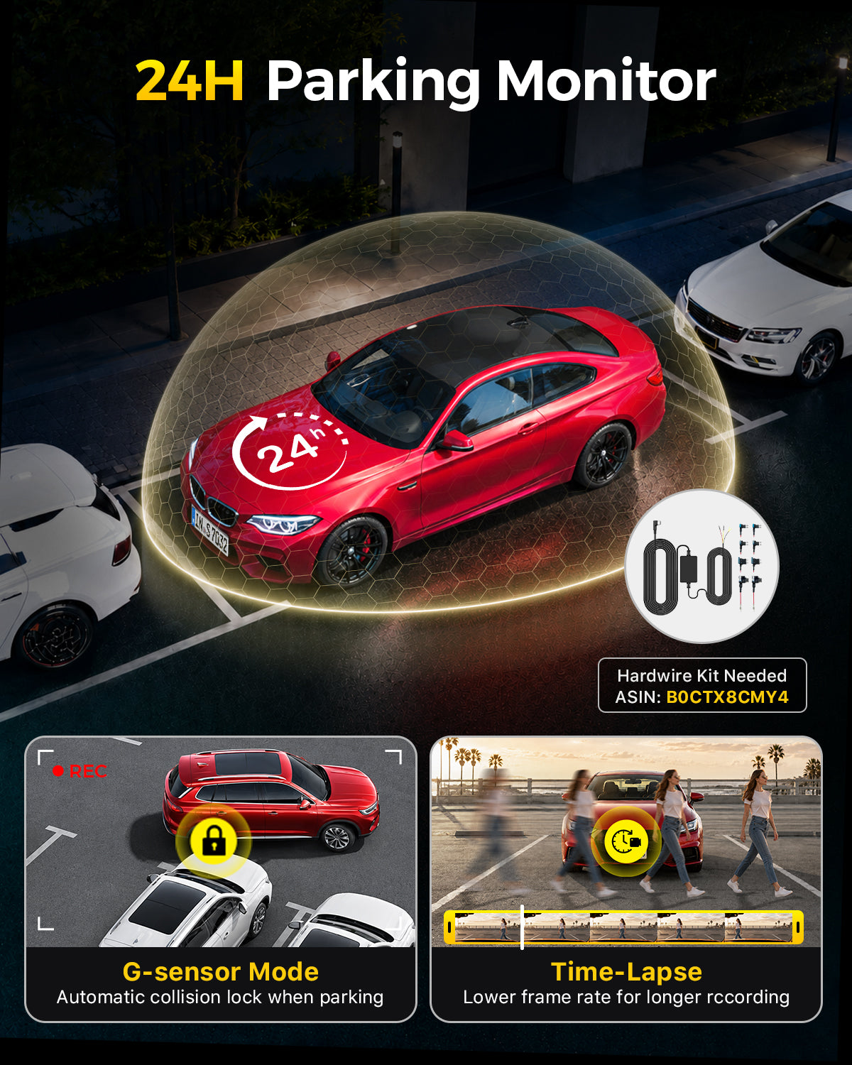 GKU C300 3-Channel Dash Cam |Front, Cabin, Rear