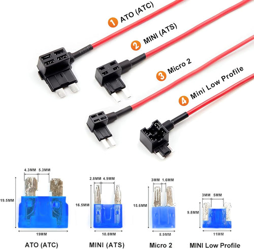 GKU Multi-Size Dash Cam Hardwire Kit, 3-Meter Type-C ACC Adjustable Voltage