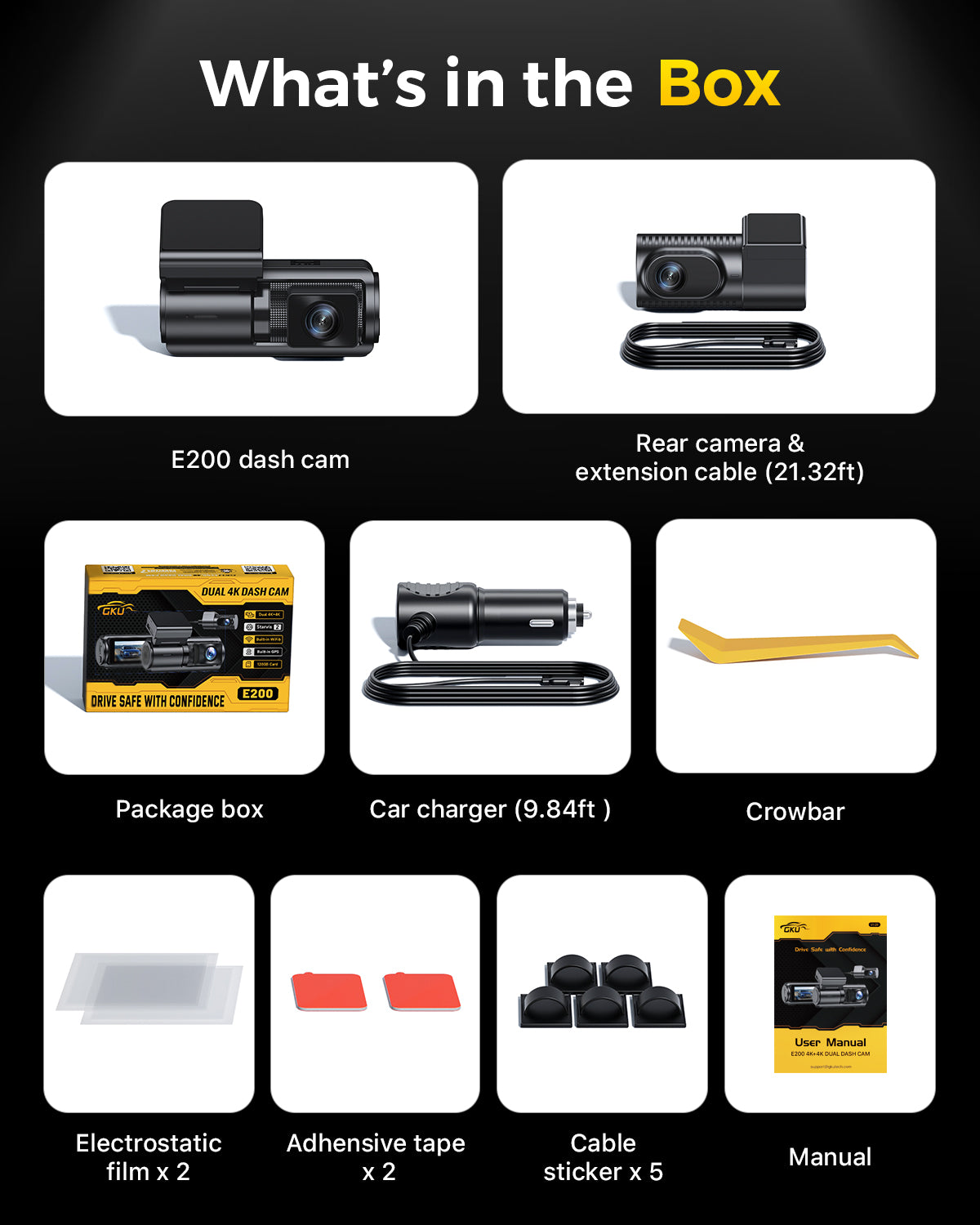 GKU E200 Dual 4K Dash Cam | Sony STARVIS 2 Plus HDR