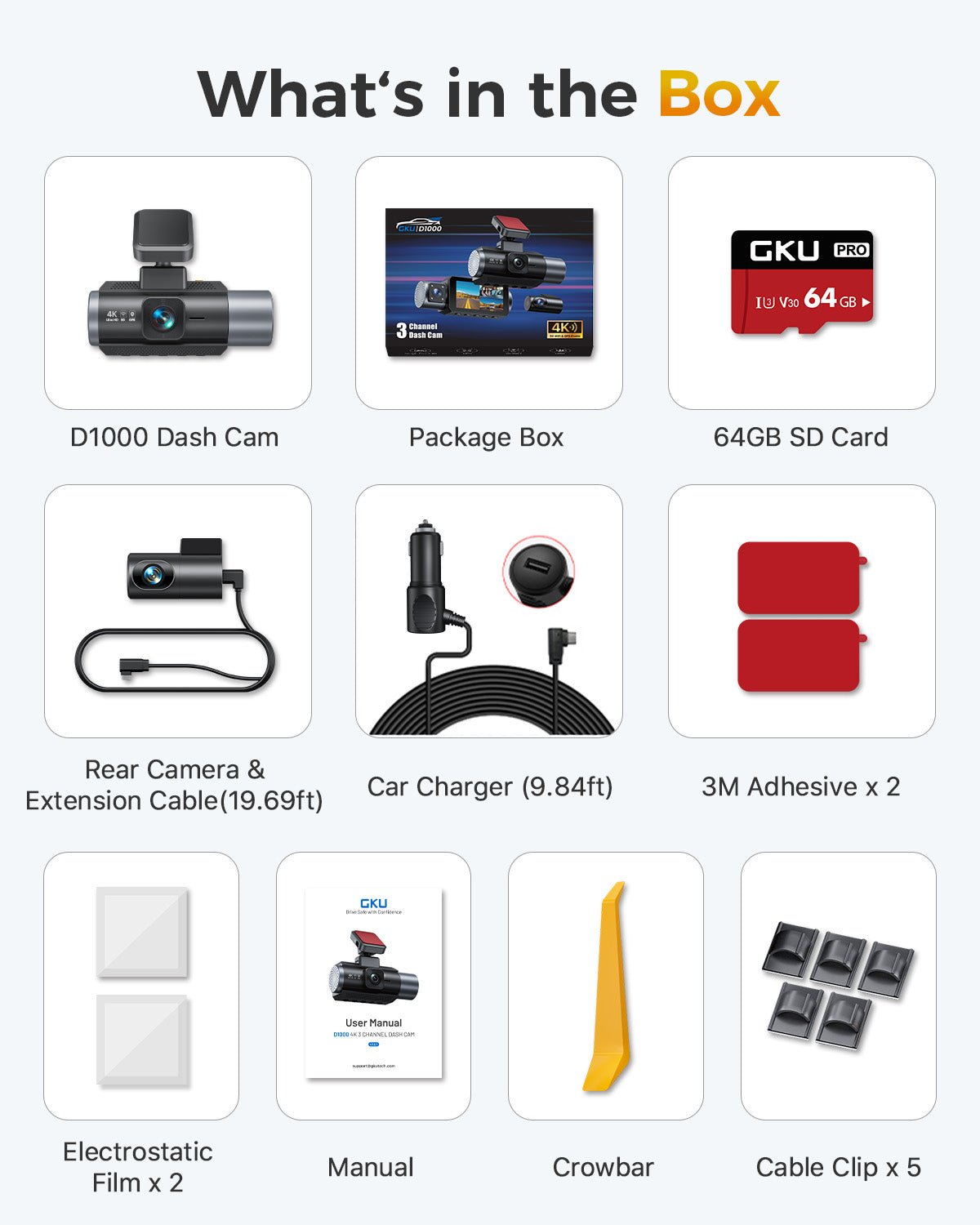 GKU D1000 3 Channel 5.8GHz WiFi Dash Cam - gkutech